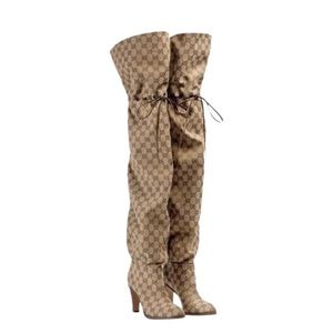 Gucci GG Supreme monogram over the knee canvas, leather heel boots